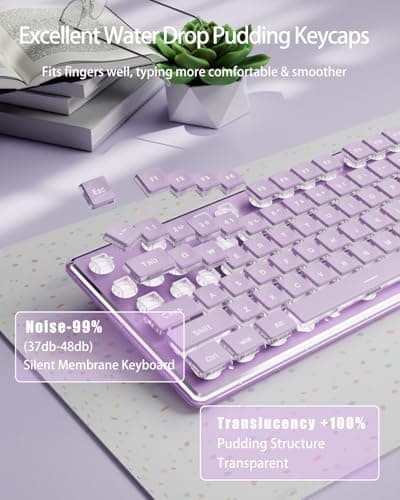 SEUNKWANG EWEADN GX710S Backlit Computer Keyboards, Wired USB Keyboard with White Backlit, Metal Panel, Plug and Play, Pudding Keycaps Full Size Quite Computer Keyboard for Win/PC/Laptop-Purple 5