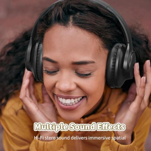 KVIDIO Bluetooth Headphones Over Ear, 65 Hours Playtime Wireless Headphones with Microphone, Foldable Lightweight Headset with Deep Bass, HiFi Stereo Sound Low Latency for Travel Work Cellphone 2