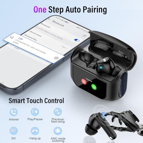 Wireless Earbuds, Bluetooth 5.4 Ear buds with Multifunctional Touch Screen, 48H Bass Stereo Headphones with ANC/ENC Noise Cancelling/Transparency mode, IPX7 Earphones with 5 EQ Modes for iOS Android 5