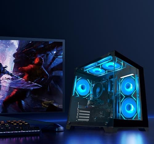 YAWYORE Gaming PC Desktop Computer AMD Ryzen 5 5600GT,16GB DDR4 3200MHz,1TB M.2 NVMe PCle4.0 Gen4,550W 80PLUS PSU,WiFi,Game Design Office Console,Sea View Room, Towers Prebuilt PC (Black) 2