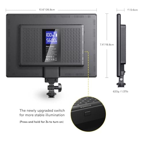RALENO 19.5W LED Video Soft Light Panel, 650Lux/m Camera Panel Light Built-in 8000mAh Battery, CRI>95 2500-6500K Photography Studio Lights for TikTok YouTube Video Recording Photography Streaming 4