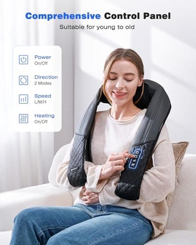 KINGJOY Neck and Shoulder Massager with Heat, Shiatsu Neck and Back Massager for Back, Shoulder, Legs, 2025 Upgraded 4D Kneading Deep Tissue Pain Relief, Gifts for Women/Men/Mom/Dad, Plug-in Use Only 2
