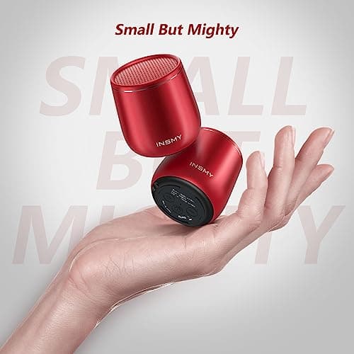 INSMY Small Bluetooth Speaker, Waterproof Mini Portable Wireless Speaker, Punchy Bass Rich Audio Stereo Pairing, Handheld Pocket Size, Built in Mic for Hiking Biking Gift Laptop Tablet (Red) 2
