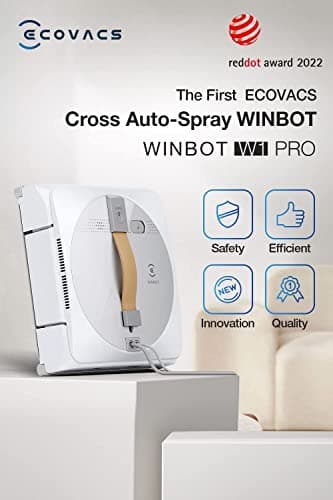 ECOVACS Winbot W1 Pro Window Cleaning Robot, Intelligent Cleaning with Dual Cross Water Spray Technology, Win SLAM 3.0 Path Planning, 2800Pa Suction Power, Edge Detection Technology, App Control,Grey 2