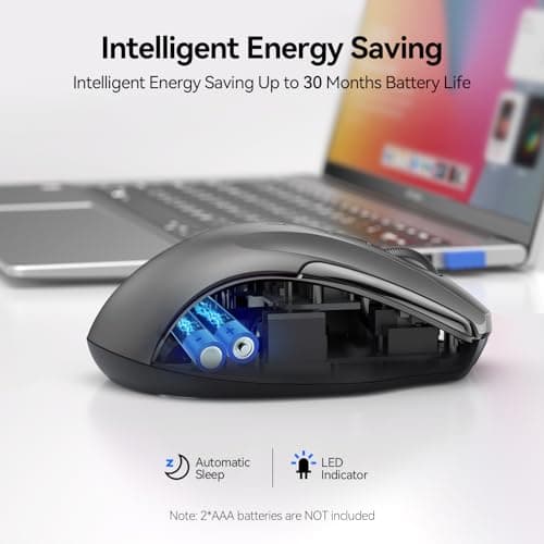 TECKNET Wireless Mouse (2.4G & BT5.0/3.0) Silent 4800 DPI Computer USB A & Bluetooth Mouse 6 Buttons, Wide Compatibility - Grey 4