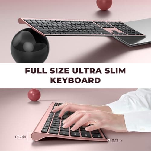 Wireless Keyboard and Mouse, Vssoplor 2.4GHz Rechargeable Compact Quiet Full-Size Keyboard and Mouse Combo with Nano USB Receiver for Windows, Laptop, PC, Notebook-Black and Rose Gold 2