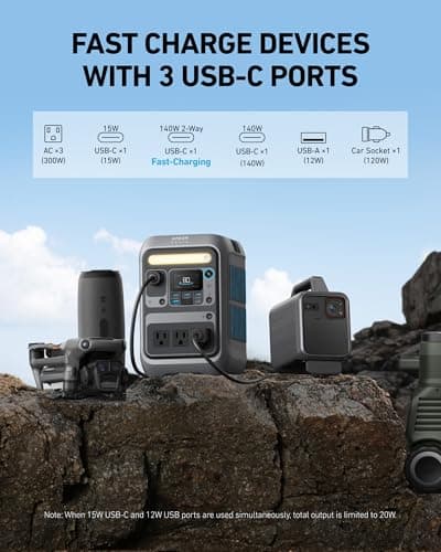 Anker Portable Power Station SOLIX C300, 288Wh LiFePO4 Battery, 300W (600W Surge) Solar Generator, 140W Two-Way Fast Charging, for Outdoor Camping, Traveling, and Emergencies (Solar Panel Optional) 3