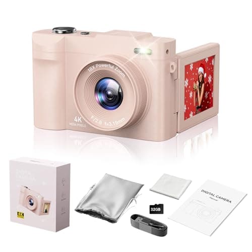 4K Digital Camera for Photography- 50MP Autofocus Vlogging Camera with 2.8" 180°Flip Screen, 18X Digital Zoom- Compact Point and Shoot Camera with 32GB TF for YouTube, Travel, Beginners, Pink