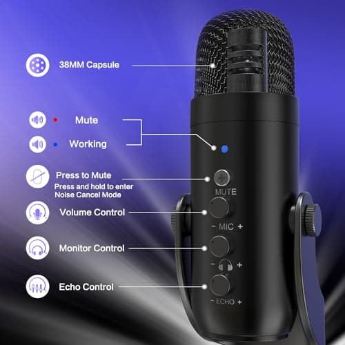 ZealSound USB Microphone,Condenser Computer PC Mic,Plug&Play Gaming Microphones for PS 4&5.Headphone Output&Volume Control,Mic Gain Control,Mute Button Vocal,YouTube Podcast on Mac&Windows(Black) 4