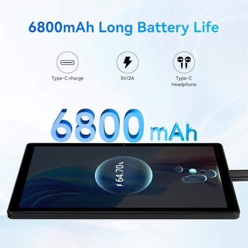 UGRIHACH Tablet, Android Tablet 10.95",16GB RAM 128GB ROM 1TB Expansion, Octa-Core, Android 14, 1280x800 FHD, Dual Camera, WiFi6, BT5.3, 6800mAh Battery 4