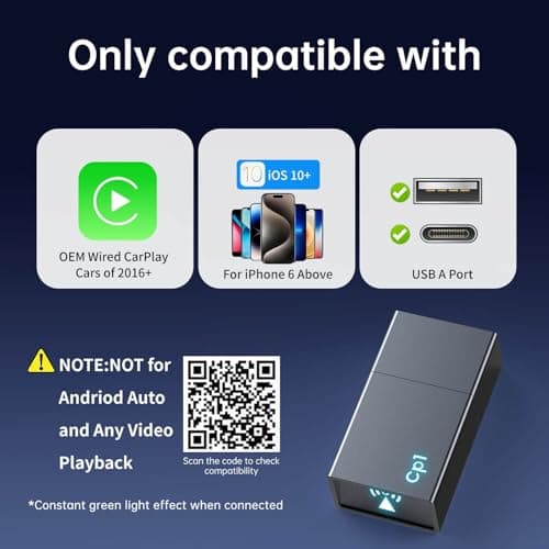 YJLUUJL Carplay Wireless Adapter for Apple iPhone - Convert Wired to Wireless Bluetooth Car Play Adapters for Cars from 2016 and iOS 10+, No Latency,Plug and Play Easy Use, Mini USB Type A Black 5