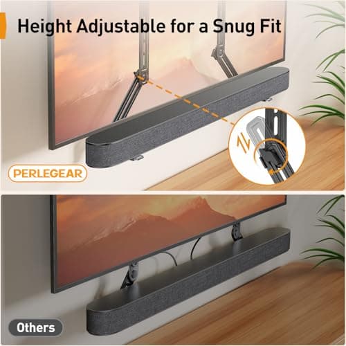 Perlegear Soundbar Mount with Adjustable Height, Sound bar Mount up to 15 lbs, Soundbar Mount Under TV or Above TV, Soundbar tv Mount Bracket with Detachable Long Extension Plates PGSM04B 3