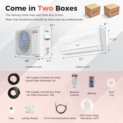 COSTWAY 12000BTU Mini Split Air Conditioner& Heater, 20 SEER2 115V Wall-Mounted Ductless AC Unit Cools Rooms up to 750 Sq. Ft, Energy Efficient Inverter AC with Heat Pump (Blast Series) 2