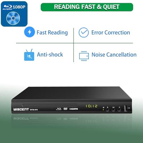 Blu Ray DVD Player, WISCENT Full HD 1080p Home Theater Disc System, Region A/1 Blu-Rays,HD Blu-Ray DVD Player for TV with Coaxial Audio/HDMI/AV/Output, USB Input, Built-in PAL NTSC 4