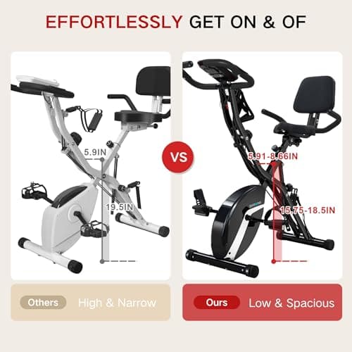 BARWING Stationary Exercise Bike for Home Workout, 5 IN 1 Foldable Indoor Cycling Bike for Seniors, 350LB Capacity, 16-Level Magnetic Resistance, Seat Backrest Adjustments (Black) 5