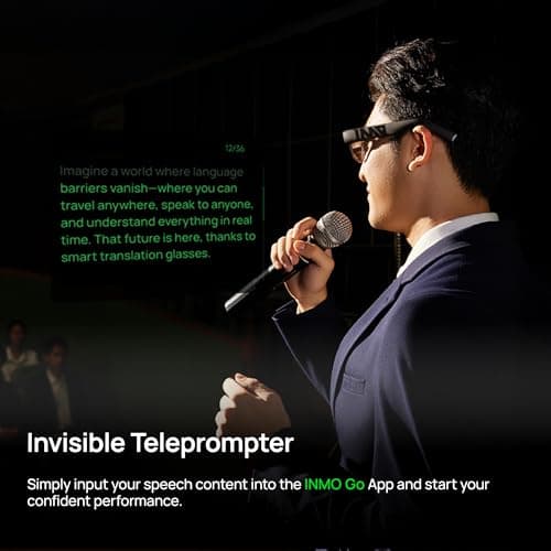 inmo GO Smart Glasses with AR Display, Invisible Teleprompter Glasses for Speech, AI Translation Smartglasses for Men Women, 11 Languages Realtime Translator for Travel, Meeting, Trade, Business 4