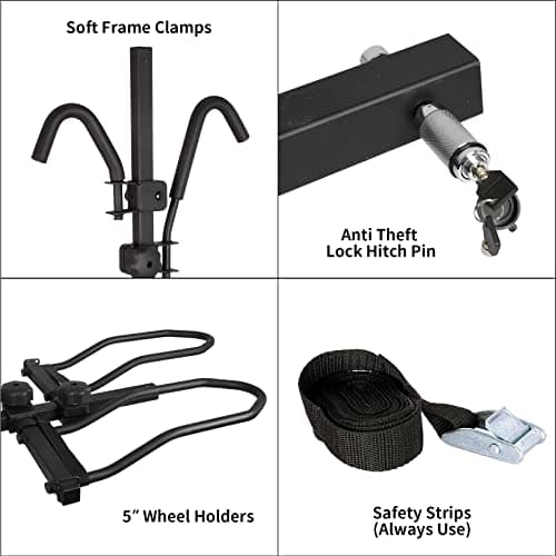 WEIZE Hitch Bike Rack, Wobble Free Smart Tilting Folding Bicycle Car Racks for Standard, Fat Tire and Electric Bike, 2-Bike 160 lbs Capacity, 2-inch Receiver 4