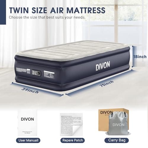 Twin Air Mattress with Built-in Pump,18''Raised Blow Up Mattress 2 Mins Self Inflation/Deflation,Upgraded Thicker Inflatable Mattress，Flocked Top Air Bed with Storage Bag for Guests,Home，Camping 2