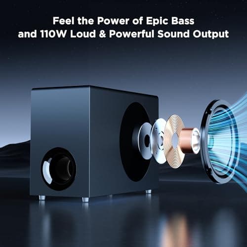 vibeadio Upgraded Sound Bar for TV with 5.9inch Big Powerful 110W Subwoofer, Deep Bass, Bluetooth 5.4, ARC/Optical/AUX/Bluetooth Connect, Surround Sound System for PC/Gaming/Projectors/Gift 4