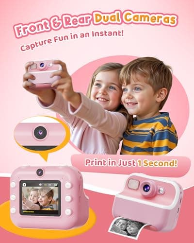 Instant Camera, Front Rear Dual Selfie Kids Camera with 1080P Videos, Holiday Birthday Gifts for Kids Age 3-12, Toddler Portable Travel Print Digital Camera Toy for 4 5 6 7 8 9 Year Boys Girls 2