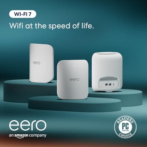 Amazon eero Pro 7 tri-band mesh Wi-Fi 7 router (newest model) - Supports internet plans up to 5 Gbps, Coverage up to 6,000 sq. ft., 3-pack 5