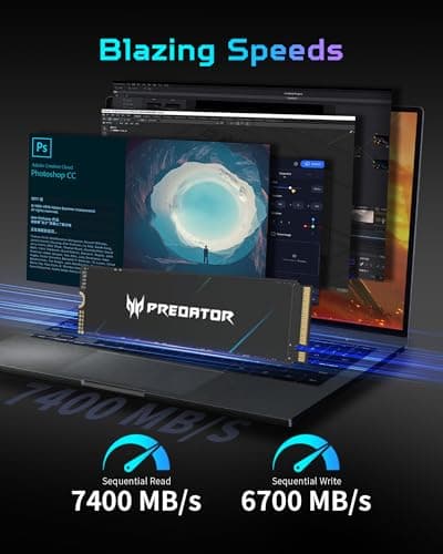 Predator M.2 SSD 2TB GM7000 with DRAM cache NVMe 1.4 2280 PCIe Gen4×4 Ultra high speed (maximum read: 7400MB/s, max write: 6700MB/s) 3D NAND TLC Internal SSD Compatible with PS5 Pro - BL.9BWWR.106 2