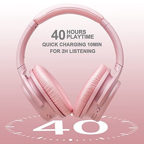 ZIHNIC Active Noise Cancelling Headphones, 40H Playtime Wireless Bluetooth Headset with Deep Bass Hi-Fi Stereo Sound,Comfortable Earpads for Travel/Home/Office (Rose Gold) 3