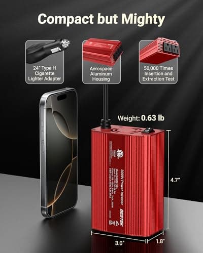BESTEK Power Inverter DC 12V to AC 110V - 300W Car Plug Adapter Outlet with 4.8A Dual USB Fast Charging Port - Car Charger Cigarette Lighter Adapter for Phone, Laptop on Road Trip - Aluminum Housing 4