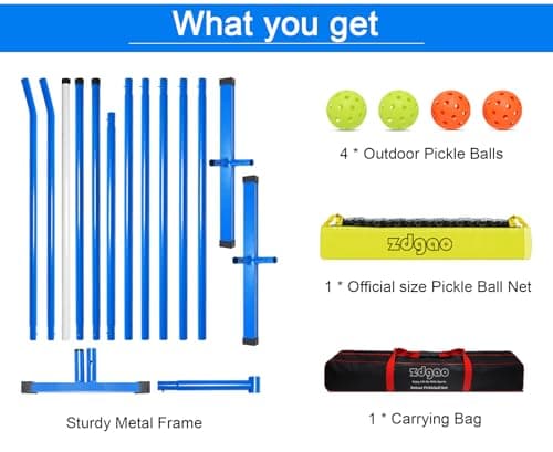 Zdgao Portable Pickleball Set with Net for Driveway with 4 Pickle Balls, 22FT Pickleball Net Regulation Size with Carrying Bag and Weather Resistance Strong Steel Frame 4