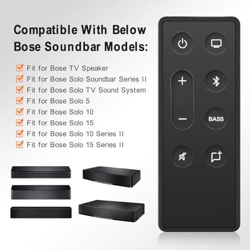 Replacement Remote Control for Bose TV Speaker and Solo Soundbar Series II,Compatible with Bose Solo 5 10 15 Series II TV Sound System 2