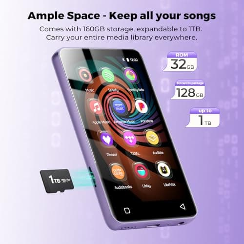 160GB MP3 Player with Bluetooth and WiFi, innioasis MP3 MP4 Player for Kids with Spotify, Amazon Music, Audible, Libby, 4.0" Touch Screen Android Music Player with Speaker, Up to 1TB（Purple） 5