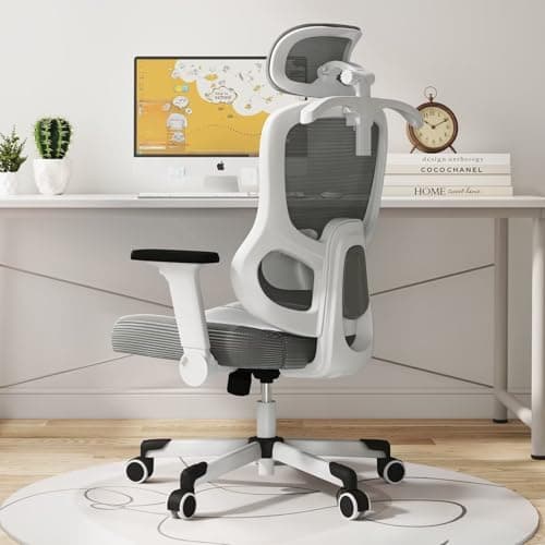 Ergonomic Office Chair Reclining Gaming Chair Adjustable Lumbar Support 4D Armrest 6D Headrest Breathable Mesh Swivel Computer Chairs Home Studio Chairs Desk Chair Coat Hanger Tilt Lock (Grey)