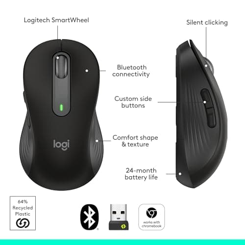 Logitech Wireless Mouse Signature M650 - Small to Medium Sized Hands, Right Handed, 2-Year Battery, Silent Clicks, Customizable Buttons, Bluetooth, PC/Mac?Chromebook - Black 5