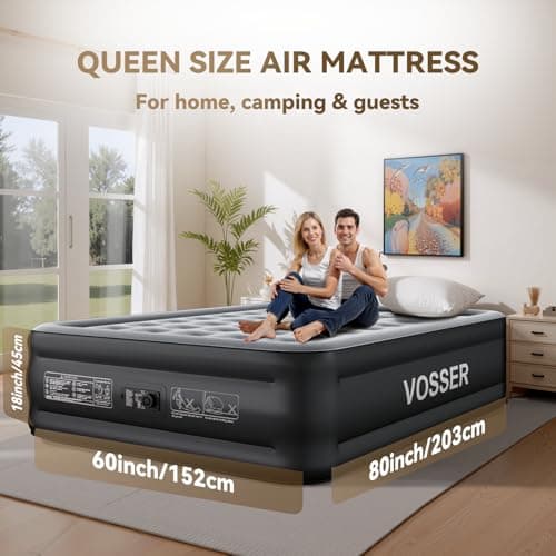 VOSSER Air Mattress Queen with Built in Pump,Blow Up Mattress in 3 Mins,18'' Raised Self Inflatable Mattress,Portable Airbed for Home,Floor&Camping,Queen Size Air Matress for Adults,660LB Max,Black 2