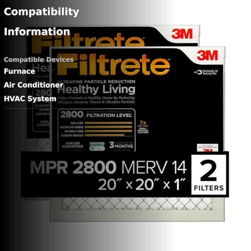 Filtrete 20x20x1 Air Filter, MPR 2800, MERV 14, Healthy Living Ultrafine Particle Reduction 3-Month Pleated 1-Inch Air Filters, 2 Filters 4