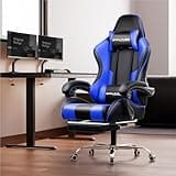 GTPLAYER Gaming Chair, Computer Chair with Footrest and Lumbar Support, Height Adjustable Game Chair with 360°-Swivel Seat and Headrest and for Office or Gaming (Faux Leather, Blue) 2