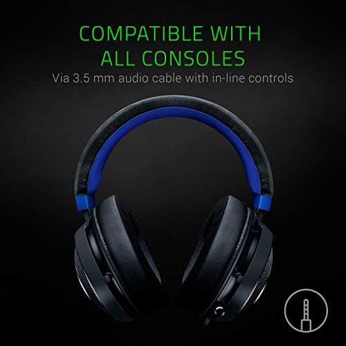 Razer Kraken Gaming Headset: Lightweight Aluminum Frame - Retractable Noise Isolating Microphone - for PC, PS4, PS5, Switch, Xbox One, Xbox Series X & S, Mobile - 3.5 mm Headphone Jack - Black/Blue 3