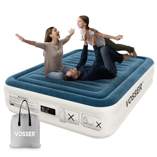 VOSSER Queen Air Mattress with Built-in Pump,18''Fast & Easy Inflation/Deflation Inflatable Mattress, Foldable Blow Up Mattress with Storage Bag, Inflatable Bed for Home, Camping & Guests