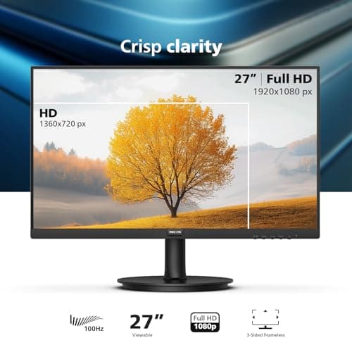 Philips New 27-inch Class Thin Full HD (1920 x 1080) 100Hz Monitor, VESA, HDMI x 1, VGA Port x1, Eye Care, 4 Year Advance Replacement Warranty, 271V8LB, Black 2