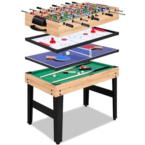 Rioloiuy 12-in-1 Game Table for Home - Foosball Table, Air Hockey Table, Pool Table & More! - Ideal for Game Rooms and Family Game Nights!, Wood-1