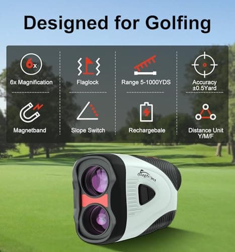 Golf Rangefinder with Slope & Pin Lock Vibration, 1000YD Golf Range Finder, 6X Magnification & HD LCD ， Rechargeable, with Magnetic Stripe,Laser Range Finder for Golf 2