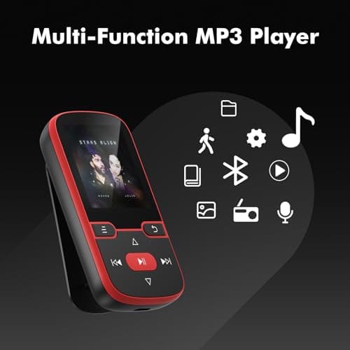 64GB MP3 Player Bluetooth 5.3 with Clip, HiFi Sports Music Player, 1.5 Inch Screen MP3 Player for Kids with Physical Buttons, FM Radio/Pedometer/Voice Recorder, Weighs Only 28g, TF Card Up to 128G 4