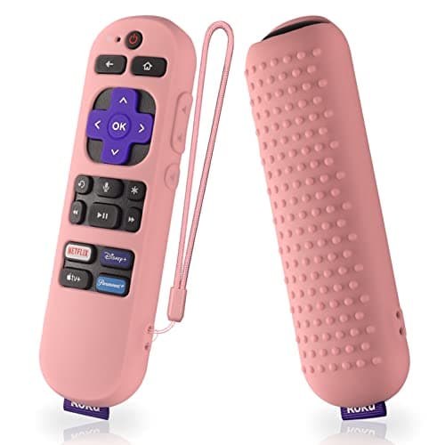 AKSHFETH Portable Electronic Device Cover for Roku Express 4K+ Voice Remote RCA1R, RC-GZ1, Streaming Stick 4K Silicone Case with Lanyard (Pink)