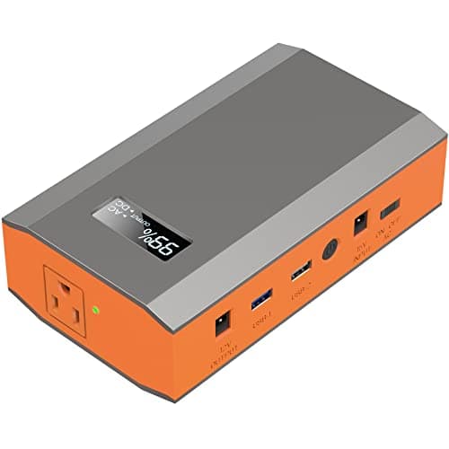 Portable Power Bank with AC Outlet, 65W 110V Portable Laptop Charger Battery Bank 24000mAh External Battery Pack Backup Power Source for Outdoor Tent Camping RV Home Office Smart Devices-Orange