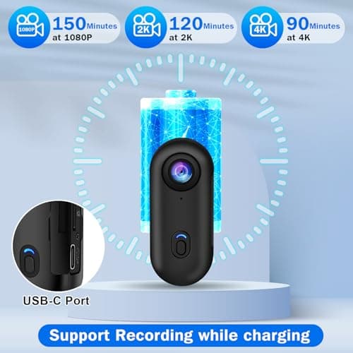 i3 4K Thumb Action Camera, Tiny Size, Mount Anywhere, Small Body Camera with Spring Clip, Portable Vlogging, Hands-Free POV Recording, Helmet Cam for Cycling, Motorcycle (64G-Card, Black) 4