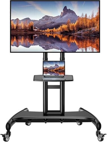 Perlegear Rolling TV Stand for 32-82 Inch Flat/Curved LED/LCD/OLED TVs, Outdoor Mobile TV Carts on Wheels with Adjustable Shelf, VESA 600x400mm up to 100lbs, Portable Mount with Wheels PGTVMC05-1
