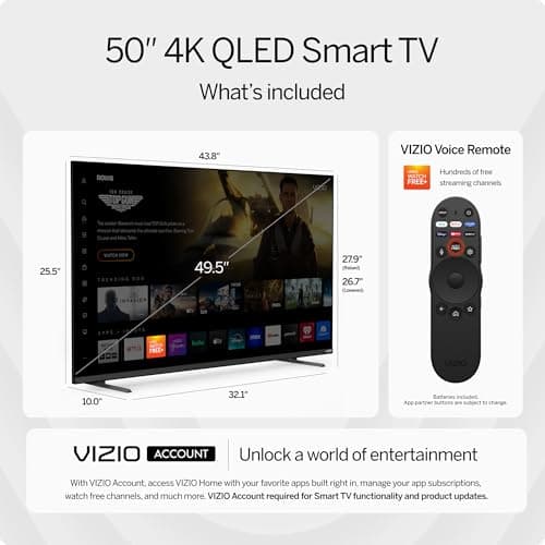 VIZIO 50-inch Quantum Pro 4K 120Hz QLED HDR10+ Smart TV with Dolby Vision, Active Full Array, 240Hz @ 1080p PC Gaming, WiFi 6E, Apple AirPlay, Chromecast Built-in, M50QXM-K01, 2023 Model 3