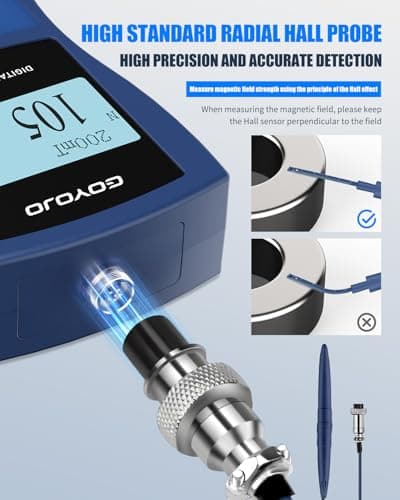 Gauss/Tesla Meter with High Precision Probe & Auto Range Recording 0-20000Gs N/S Polarity Identification, Magnetic Field Tester for Residual Magnetism & Nondestructive Testing 3