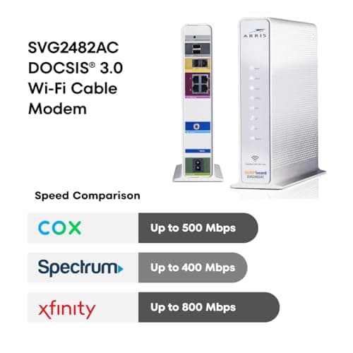 ARRIS SURFboard SVG2482AC DOCSIS 3.0 Cable Modem & AC2350 Wi-Fi Router , Comcast Xfinity Internet & Voice , Four 1 Gbps Ports , 2 Telephony Ports for Digital Voice , Up to 800 Mbps 4