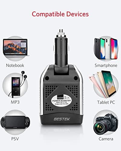 BESTEK 150W Power Inverter 12V to 110V Voltage Converter Car Charger Power Adapter with 2 USB Charging Ports (3.1A Shared) (150W) 5